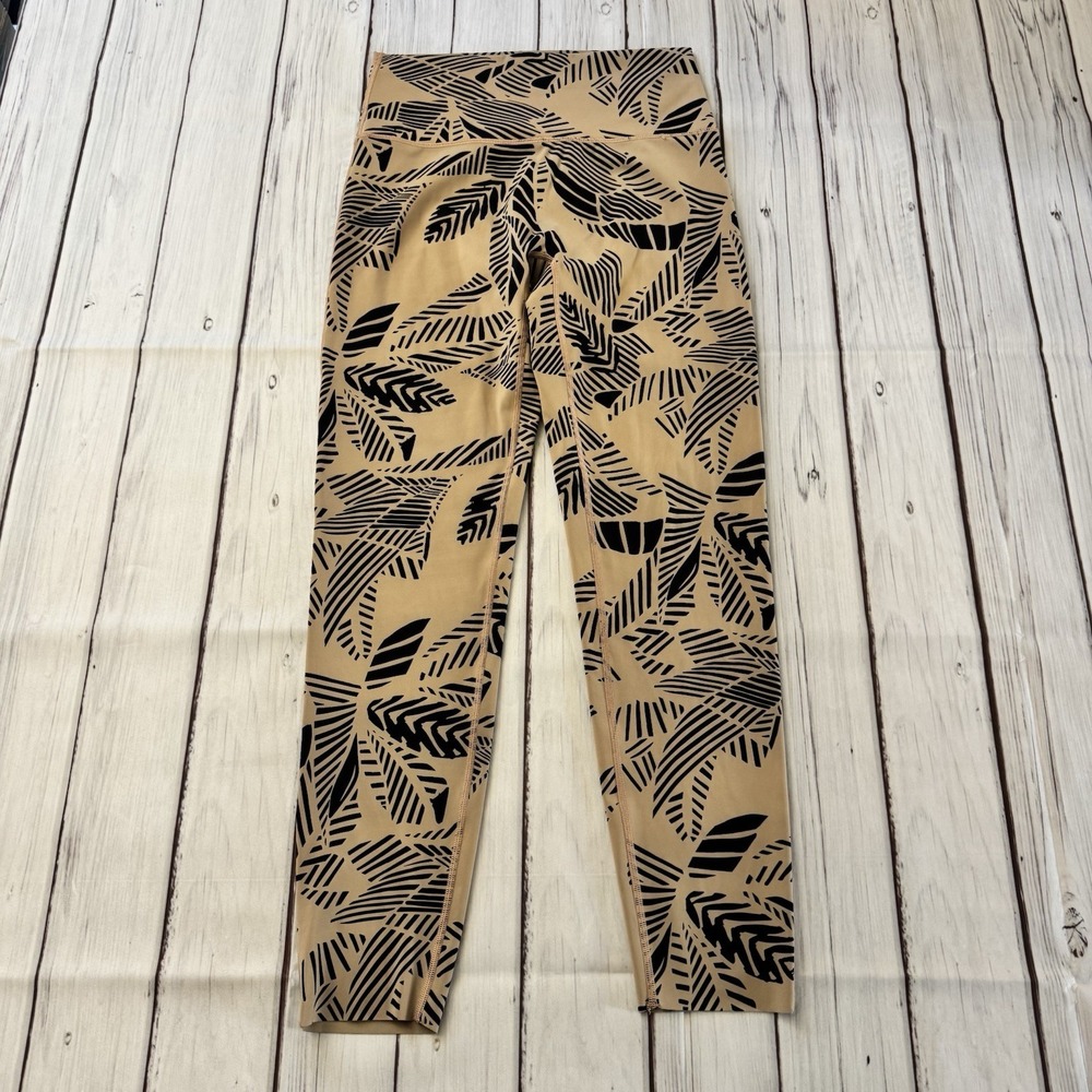 American Eagle Aerie Camel And Black Leaves Design High Rise Leggings Size Large